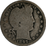 1897-O Barber Quarter Nice G  Even Wear