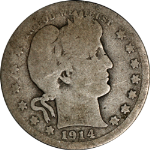 1914-S Barber Quarter Nearly G Honest Even Wear Nice Eye Appeal