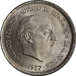 1957 World Coin Spain 25 Pesenas KM 787