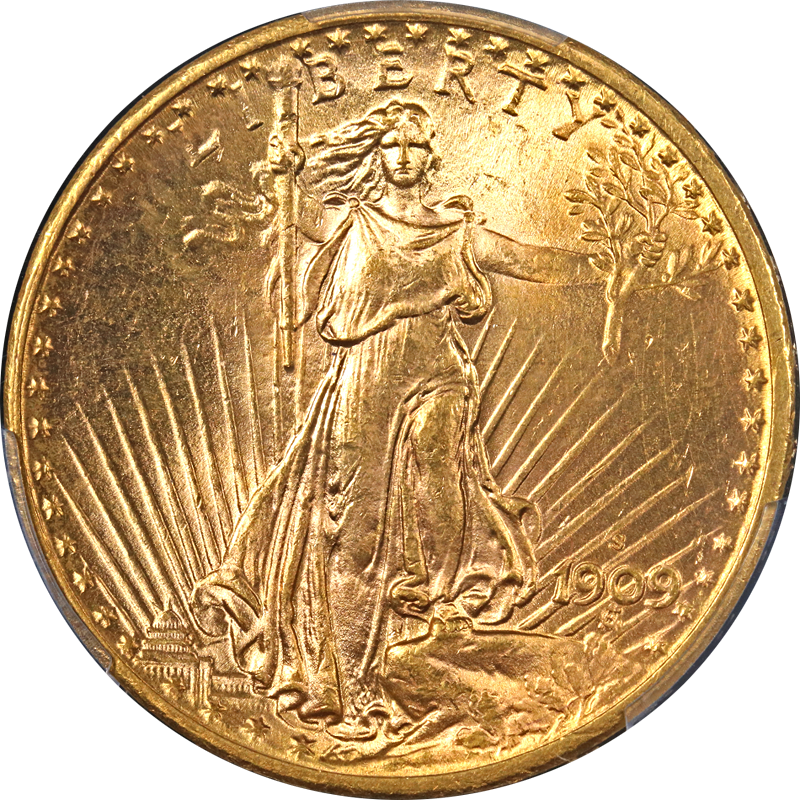 1909-S Saint-Gaudens Gold $20 PCGS MS65 Blazing Gem Superb Eye Appeal
