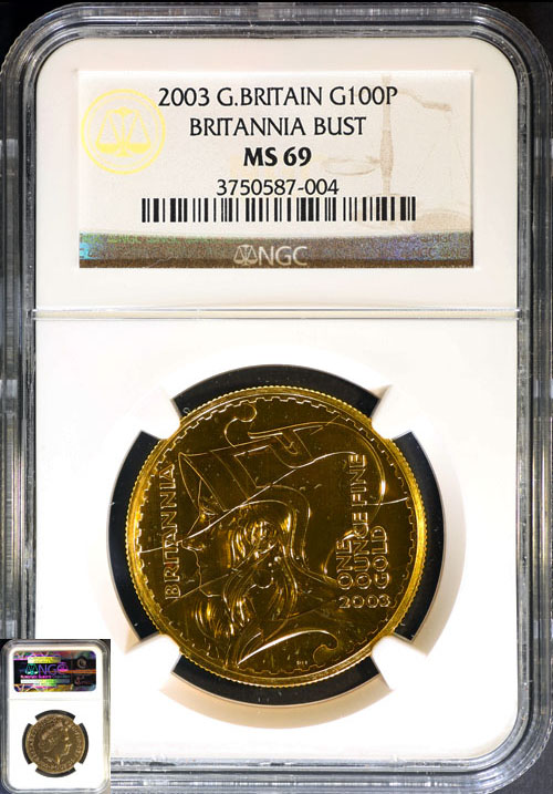 Great Britain 2003 Britannia Bust 100 Pounds 1 oz Gold NGC MS69